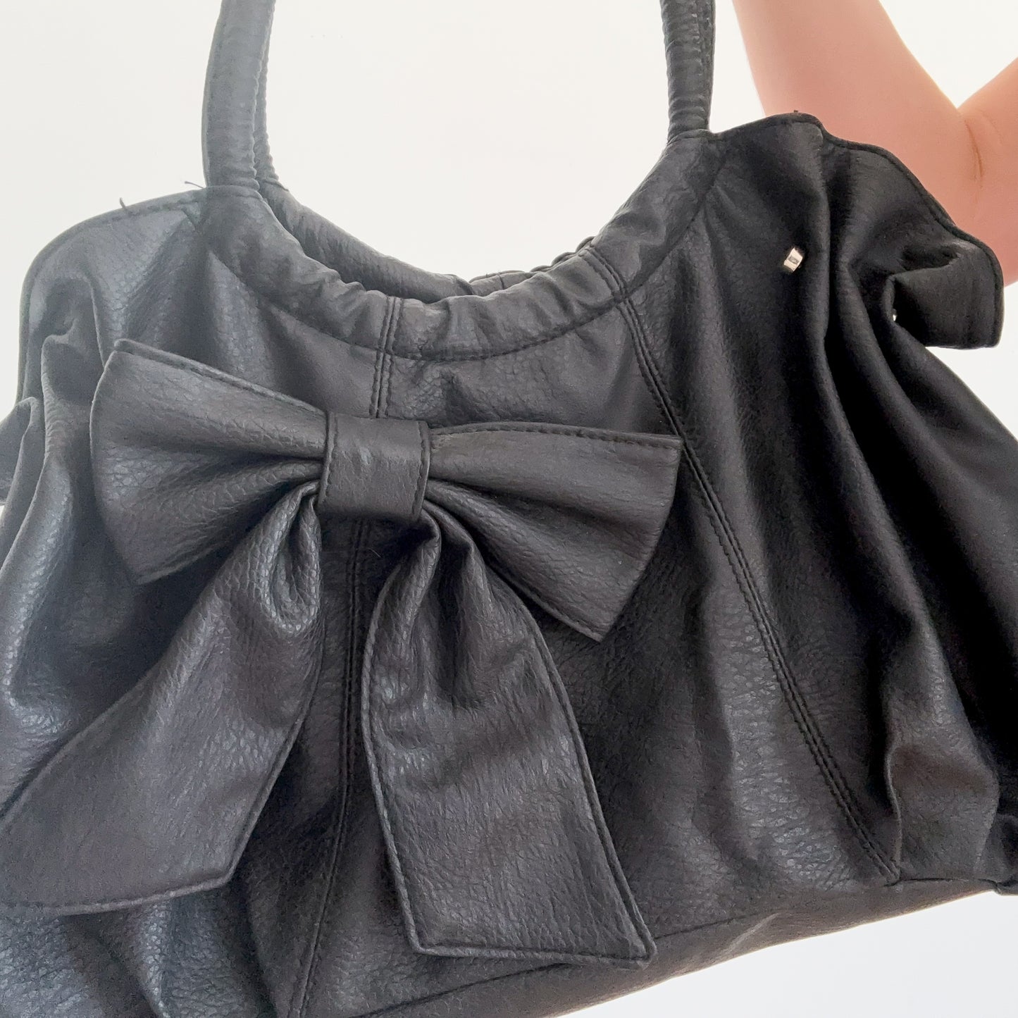 Y2K Black Faux Leather Bow Handbag