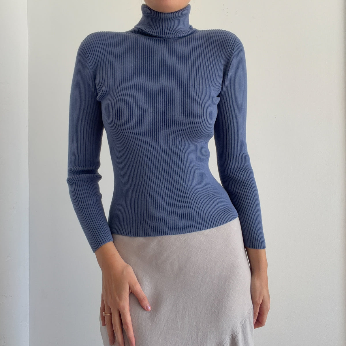90's Periwinkle Cotton Knit Turtleneck / SZ S