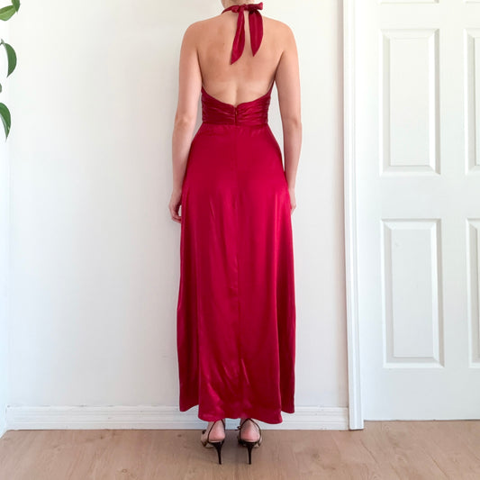 Y2K Crimson Silk Halter Gown / SZ 4/6