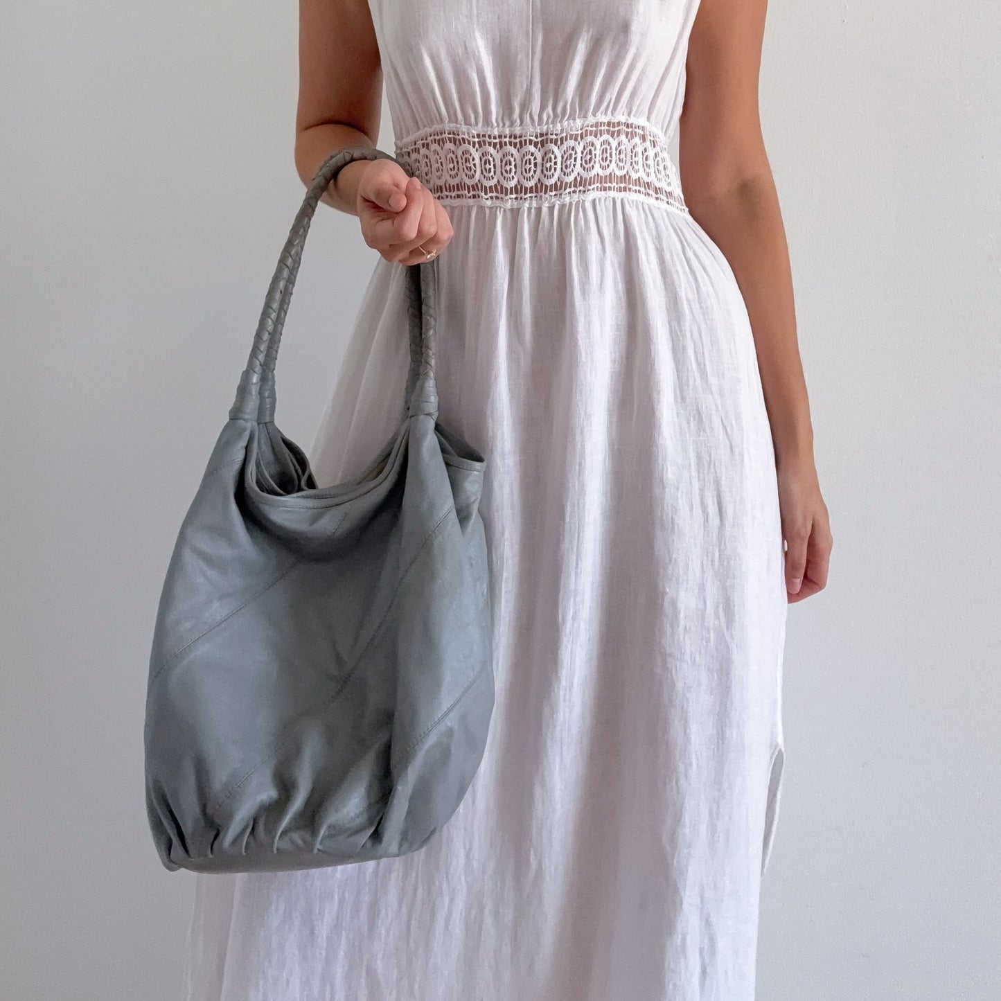 Y2K Light Grey Leather Handbag