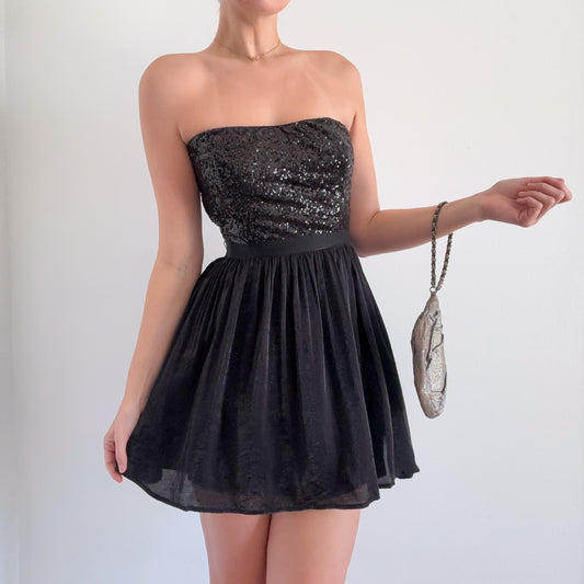 2010's Black Sequin Tube Mini Dress / SZ M