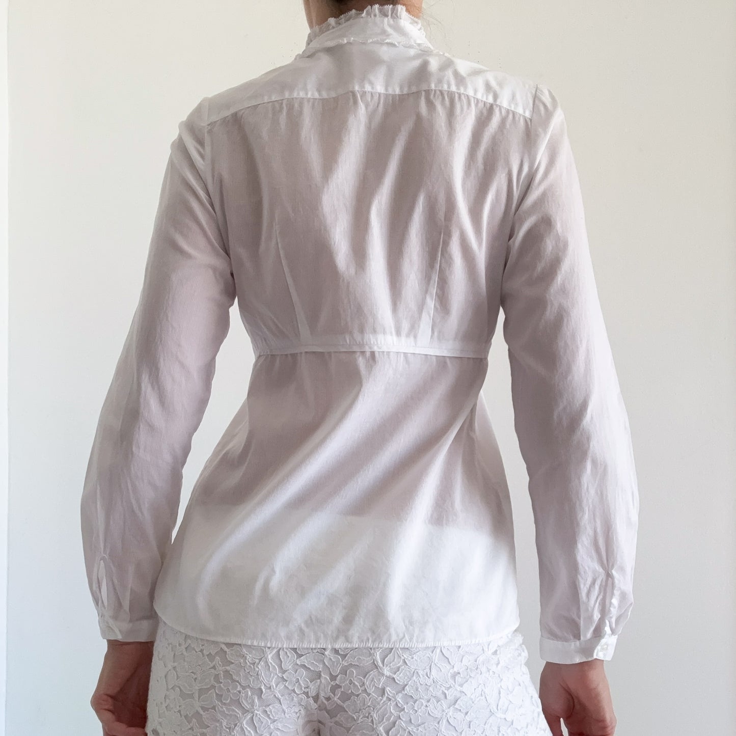 Y2K White Cotton Victorian Style Blouse / SZ S