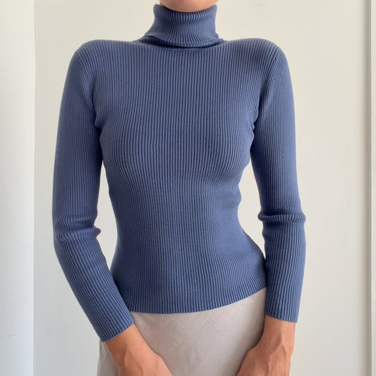 90's Periwinkle Cotton Knit Turtleneck / SZ S