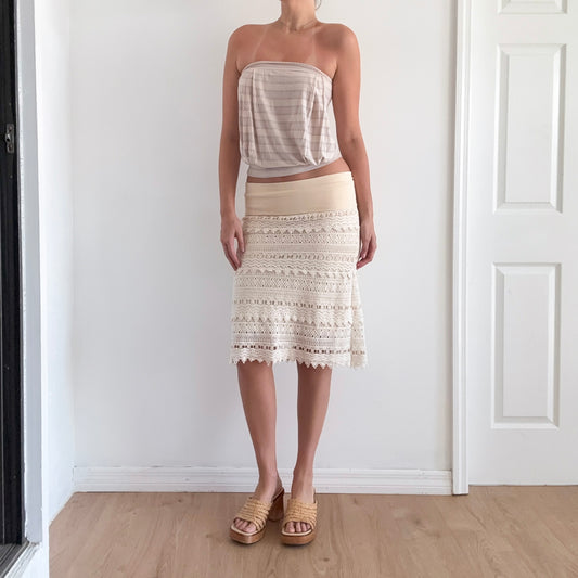 Y2K Cream Crochet Foldover Midi Skirt / SZ M