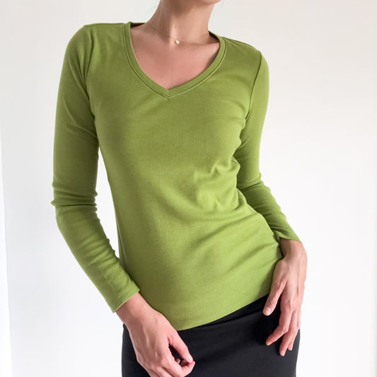 Y2K Pickle Green Cotton Long Sleeve / SZ S-M
