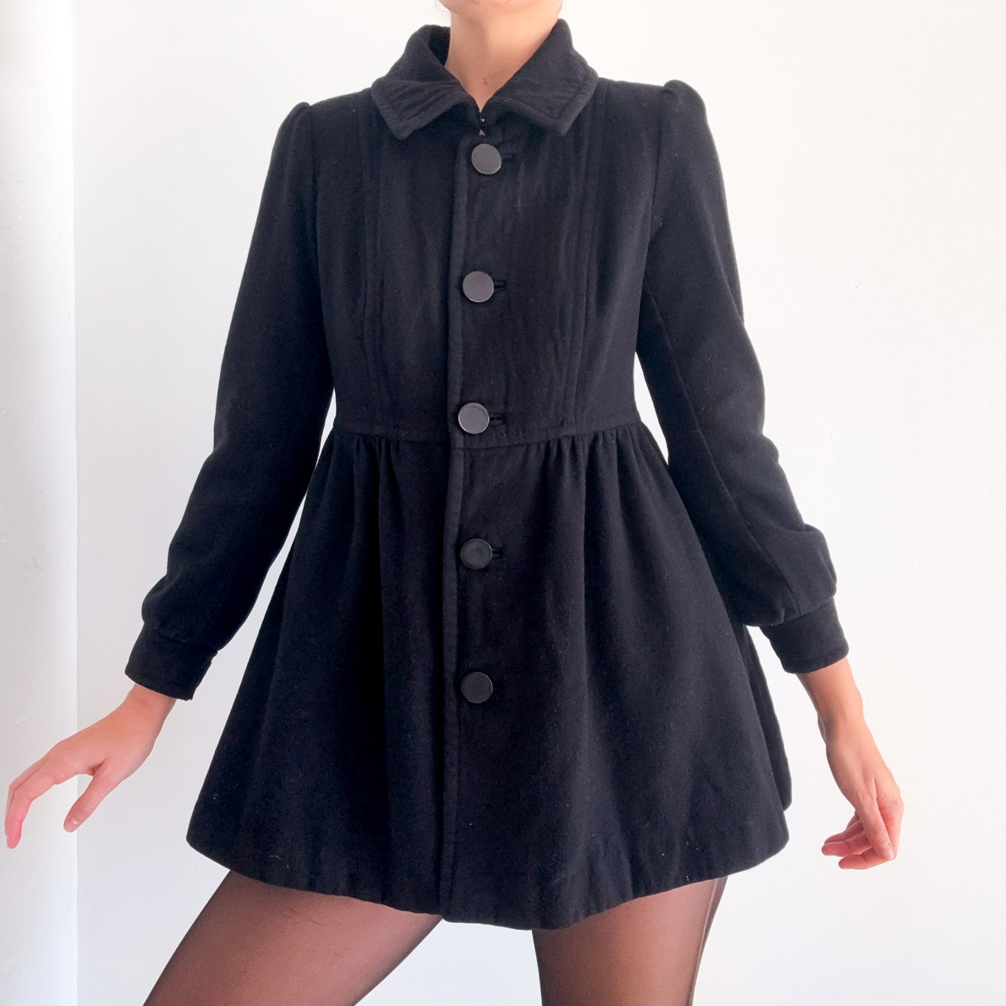 Y2K Black Wool Babydoll Coat / SZ 6