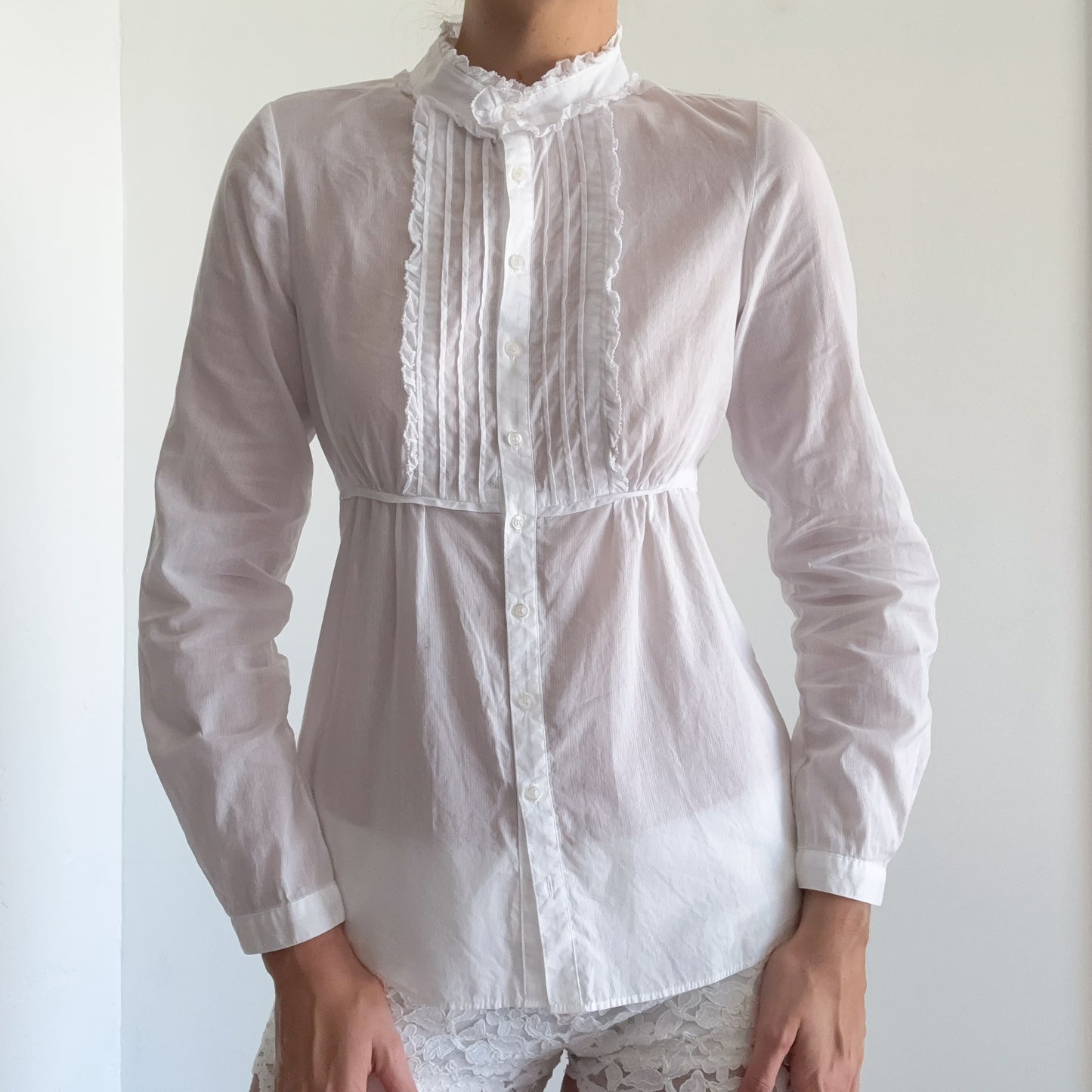 Y2K White Cotton Victorian Style Blouse / SZ S