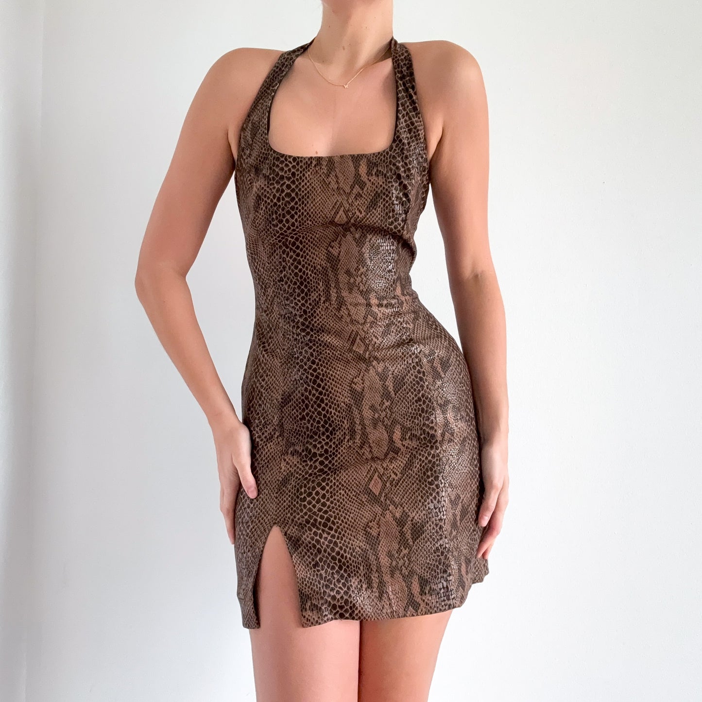 Y2K Brown Snakeskin Print Mini Dress / SZ S