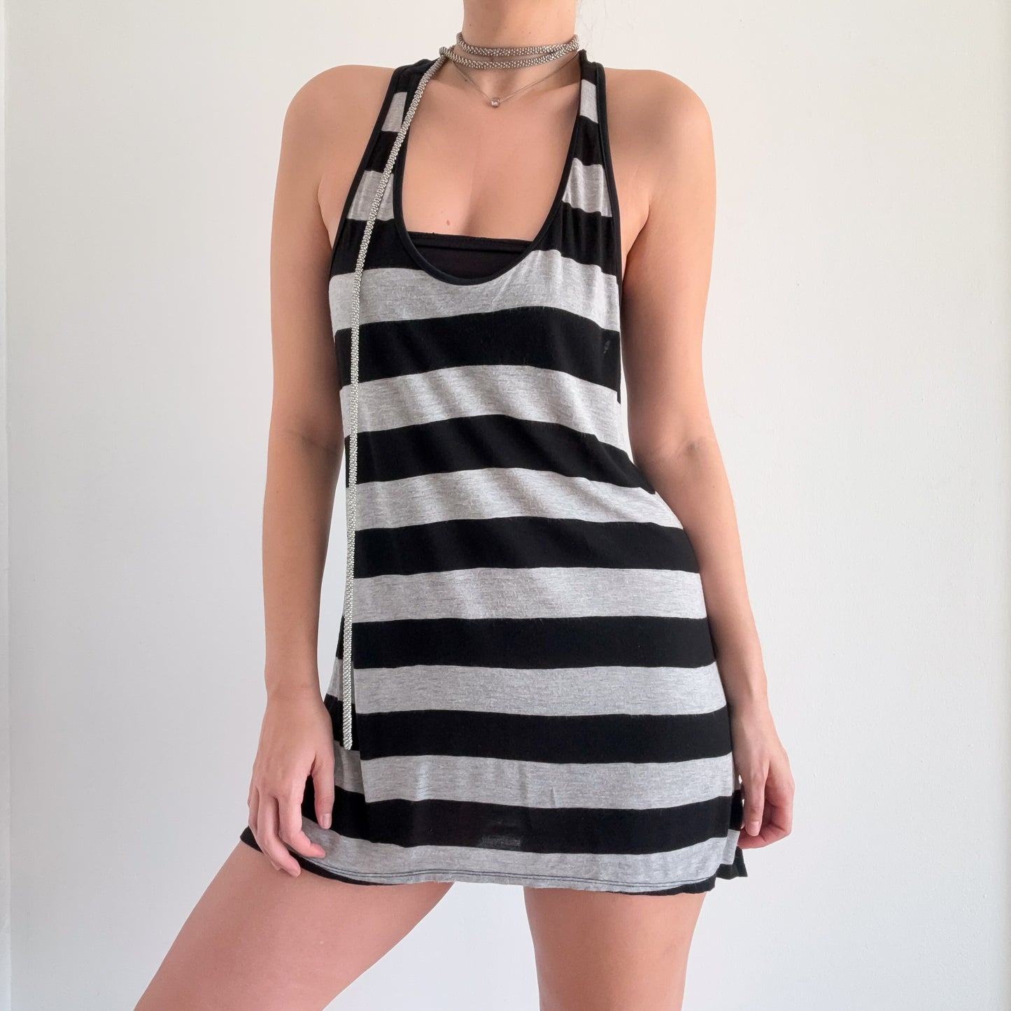 Y2K Hurley Grey & Black Striped Mini Dress / SZ M