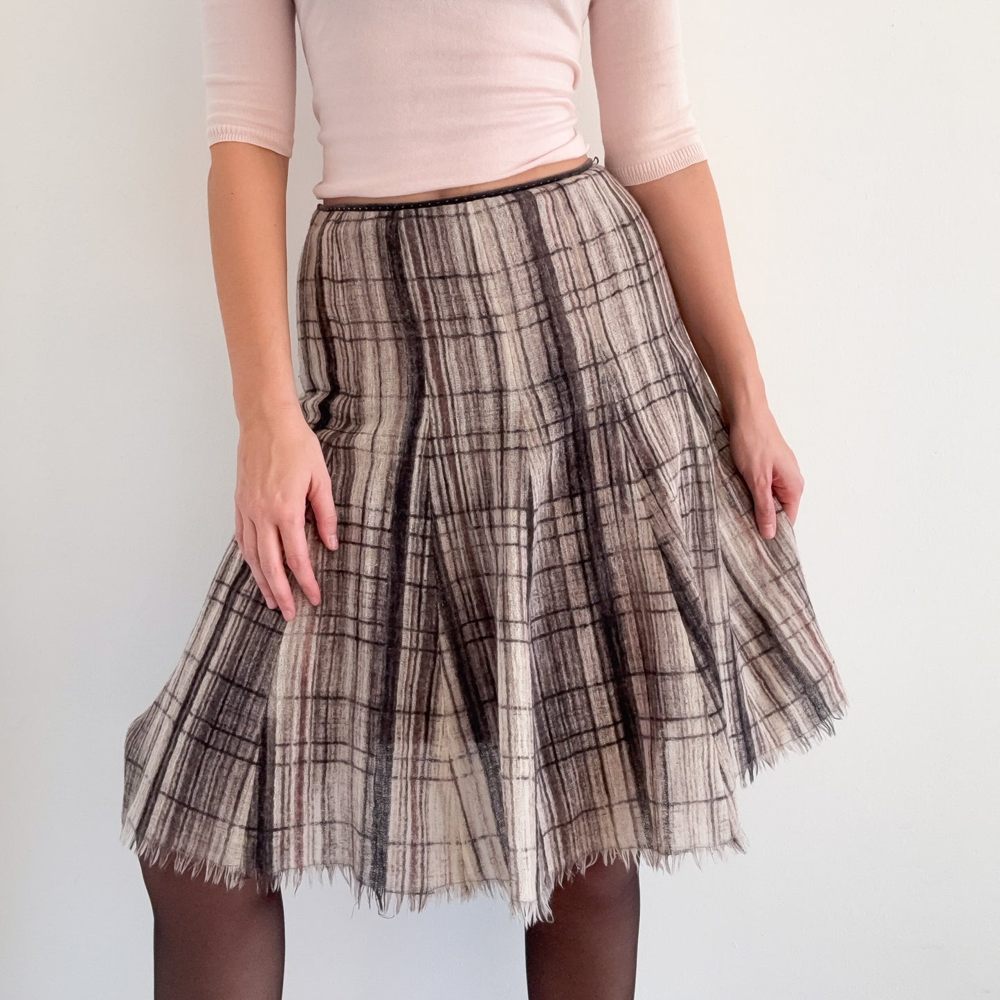 Y2K Grey & Purple Wool Plaid Midi Skirt / SZ 2-6
