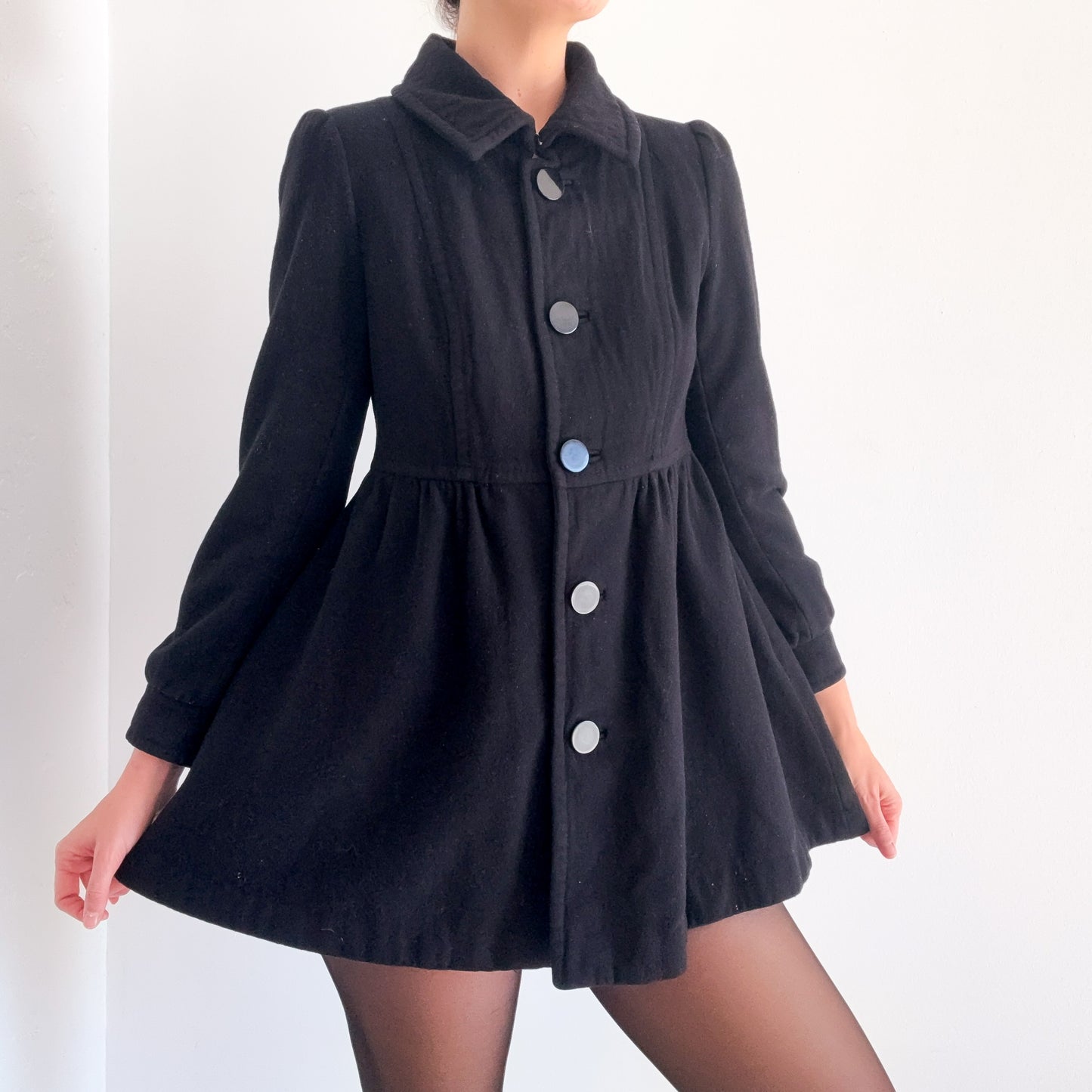 Y2K Black Wool Babydoll Coat / SZ 6