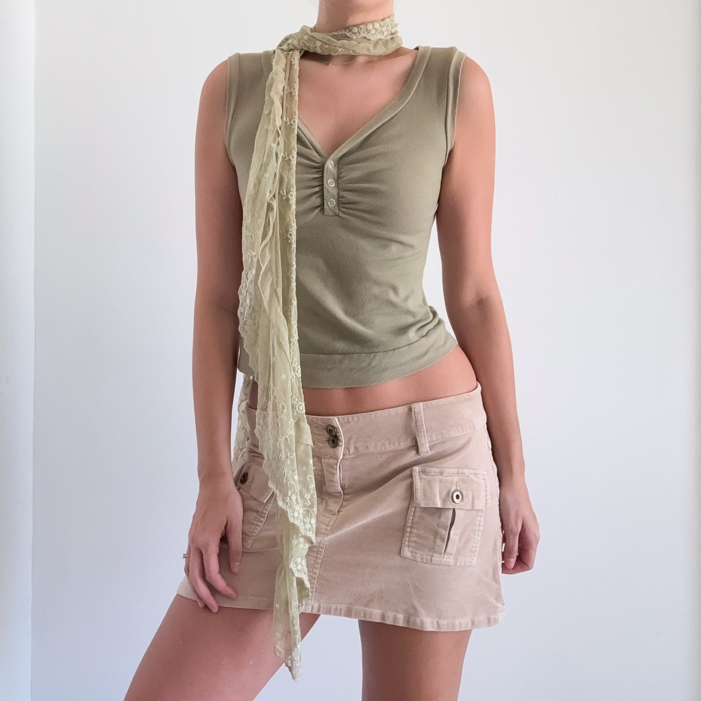 Y2K Sage Green Embroidered Scarf
