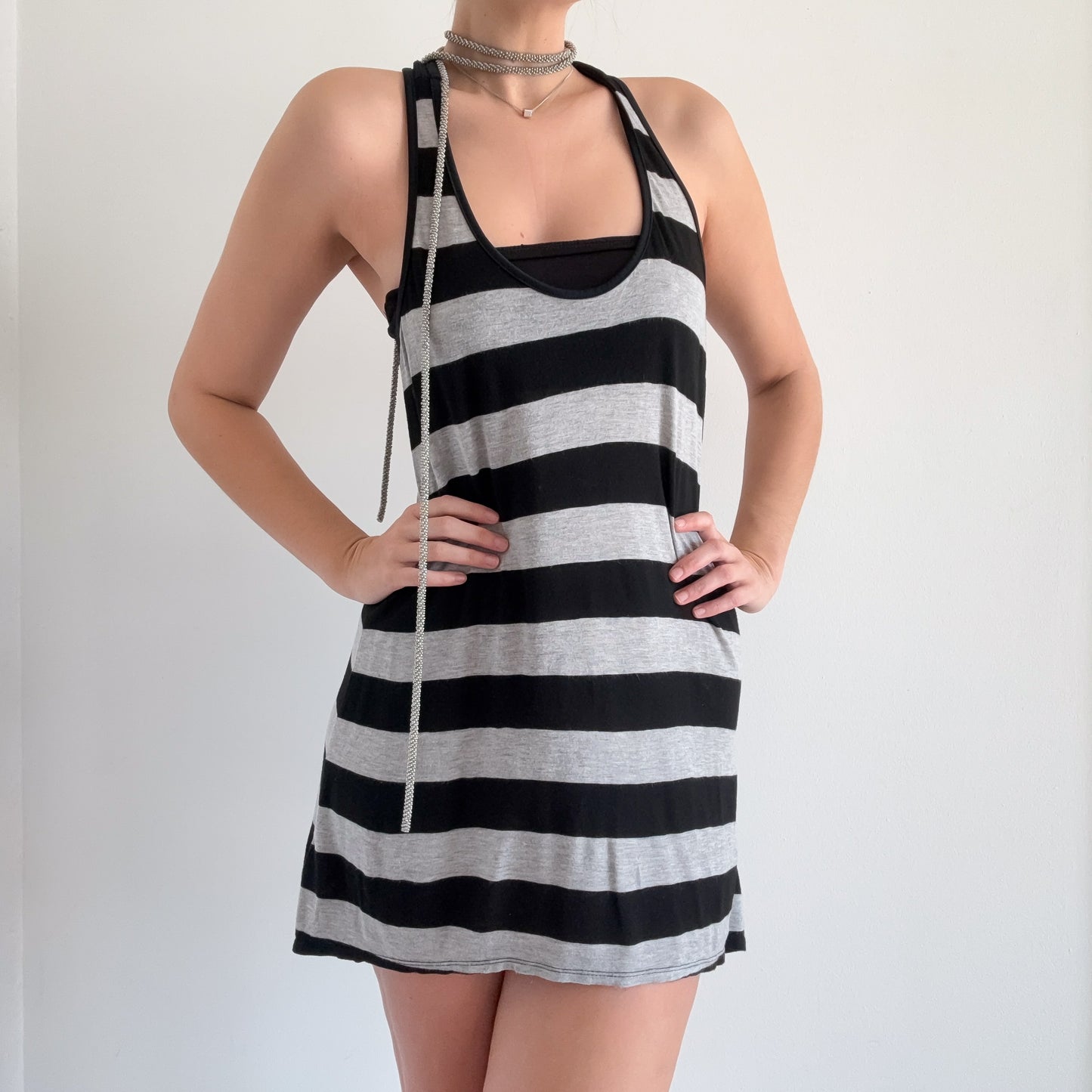 Y2K Hurley Grey & Black Striped Mini Dress / SZ M