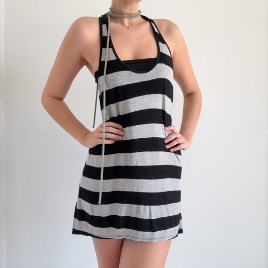 Y2K Hurley Grey & Black Striped Mini Dress / SZ M