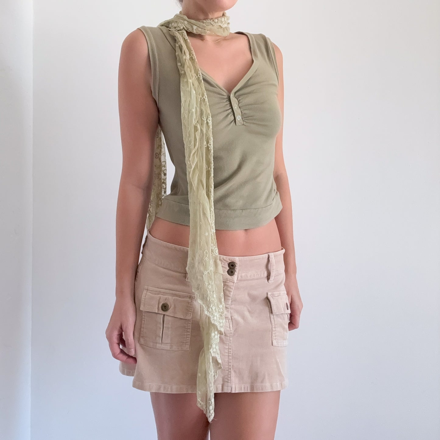 Y2K Sage Green Embroidered Scarf