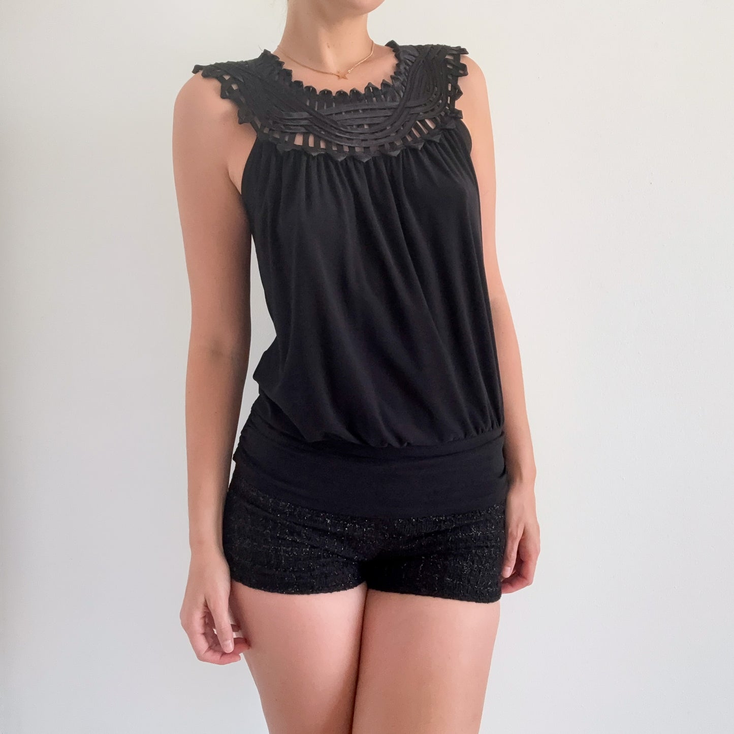 Y2K Black Ribbon Slouchy Top / SZ M