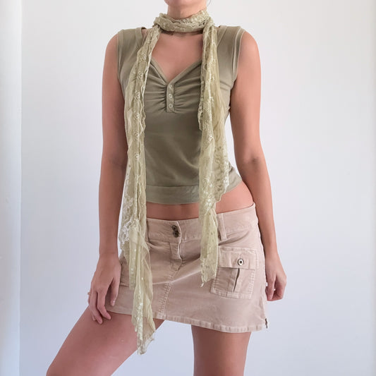 Y2K Sage Green Embroidered Scarf