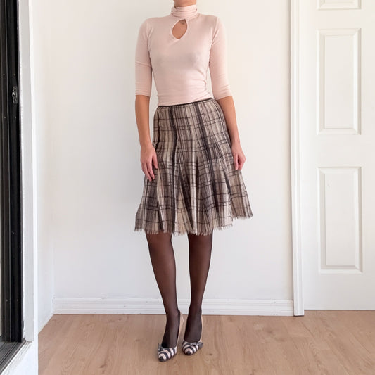 Y2K Grey & Purple Wool Plaid Midi Skirt / SZ 2-6