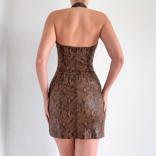 Y2K Brown Snakeskin Print Mini Dress / SZ S