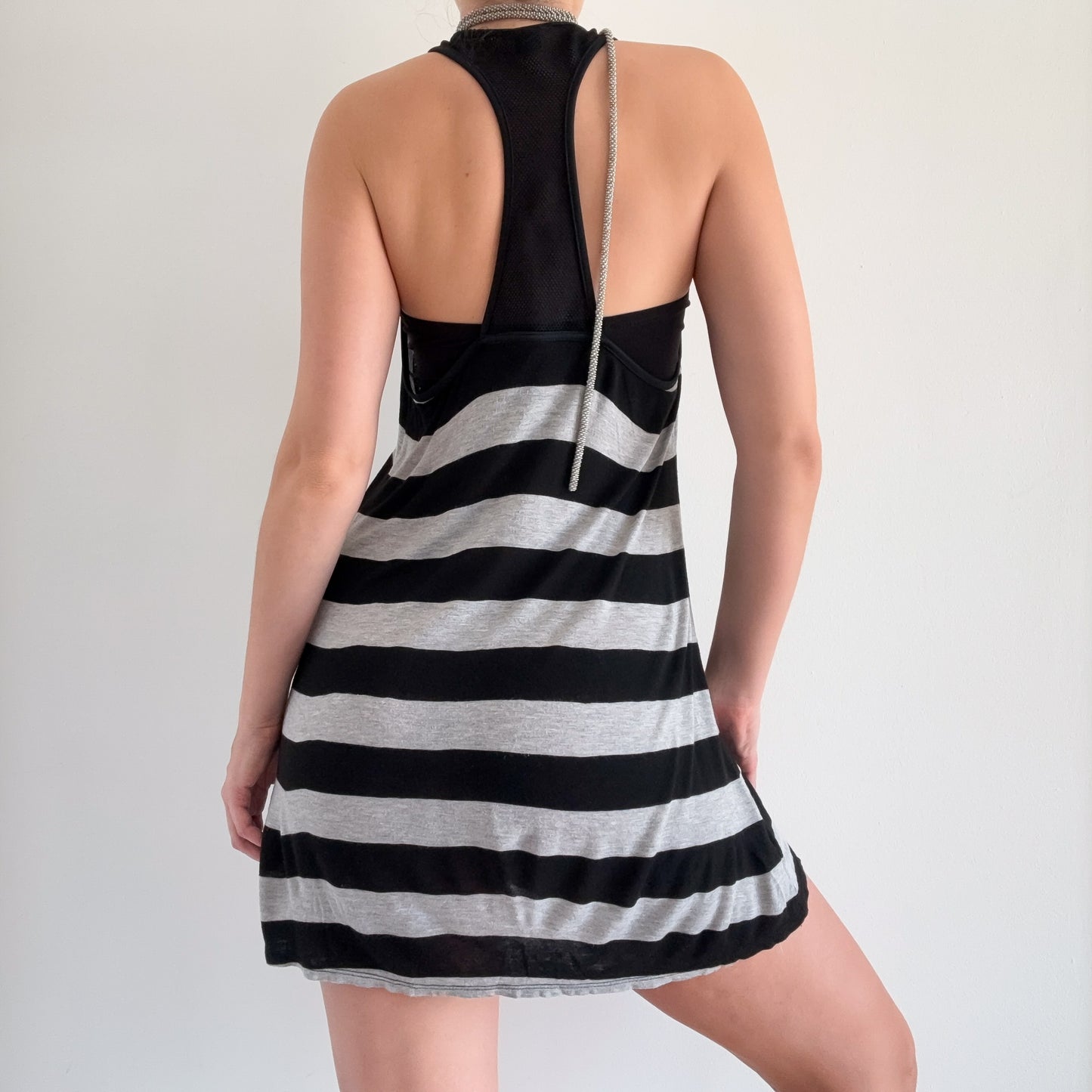 Y2K Hurley Grey & Black Striped Mini Dress / SZ M
