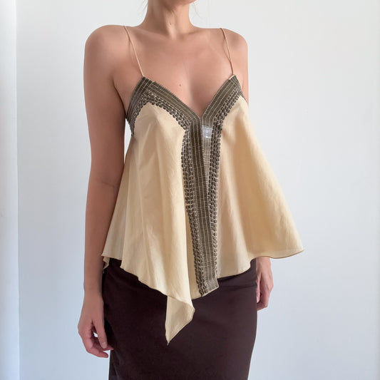 Y2K Bisque & Bronze Embellished Blouse / SZ S