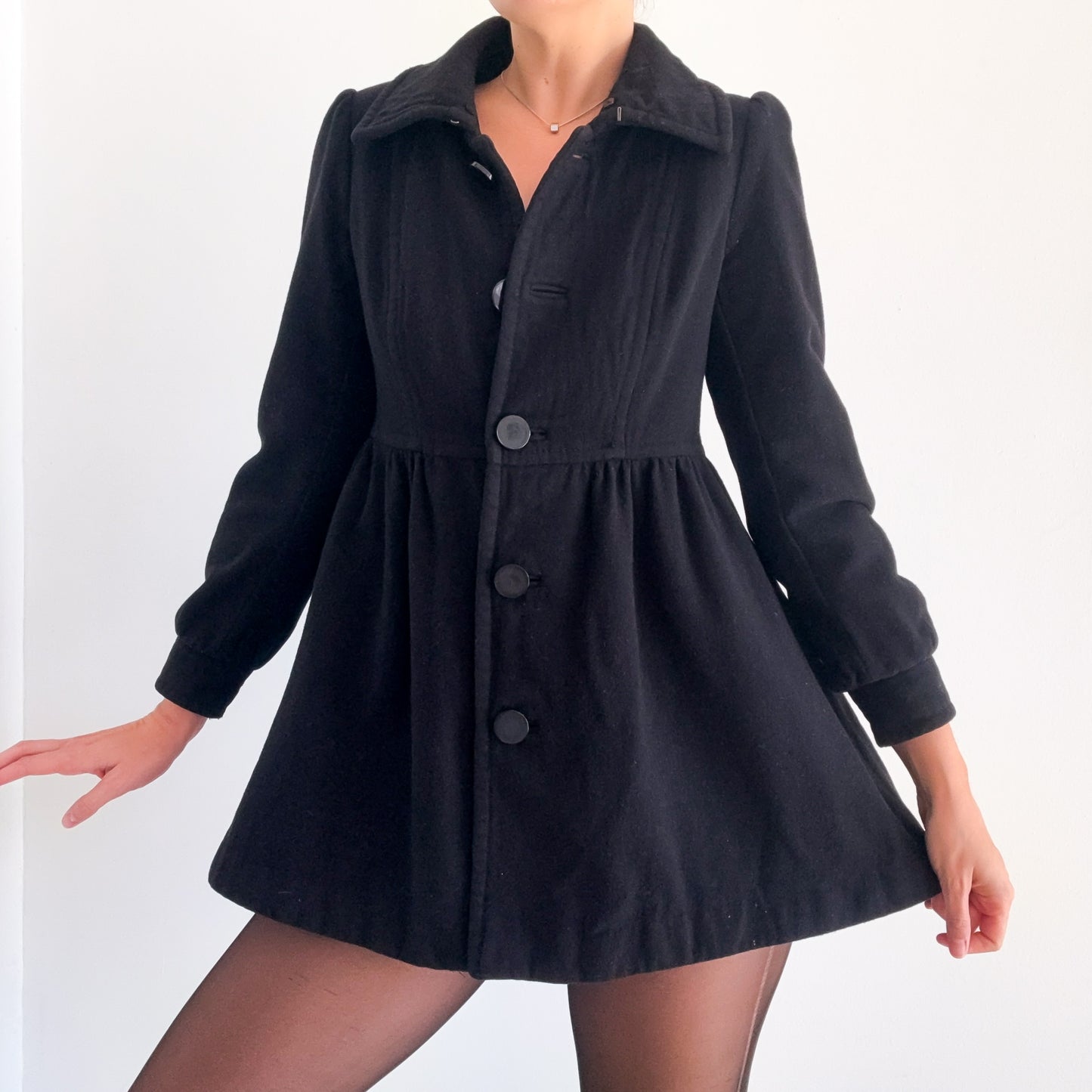 Y2K Black Wool Babydoll Coat / SZ 6