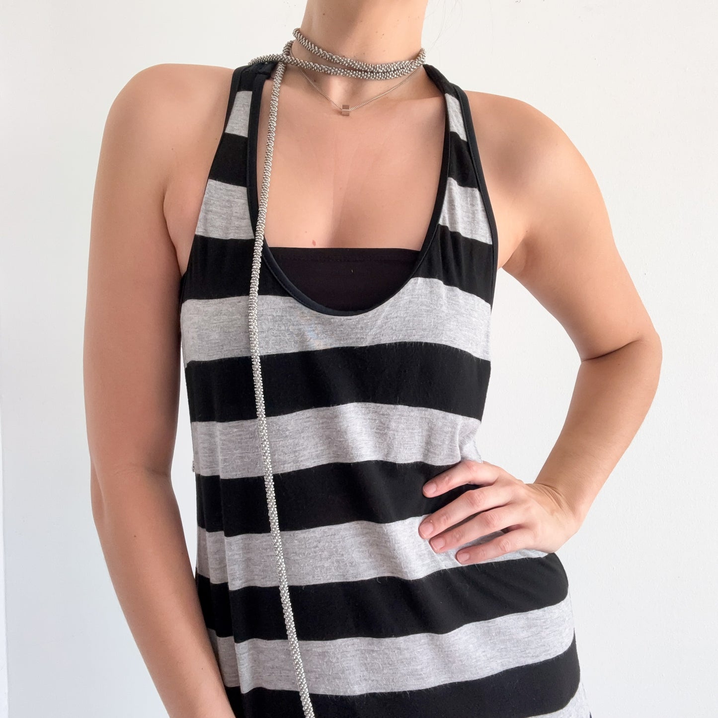 Y2K Hurley Grey & Black Striped Mini Dress / SZ M