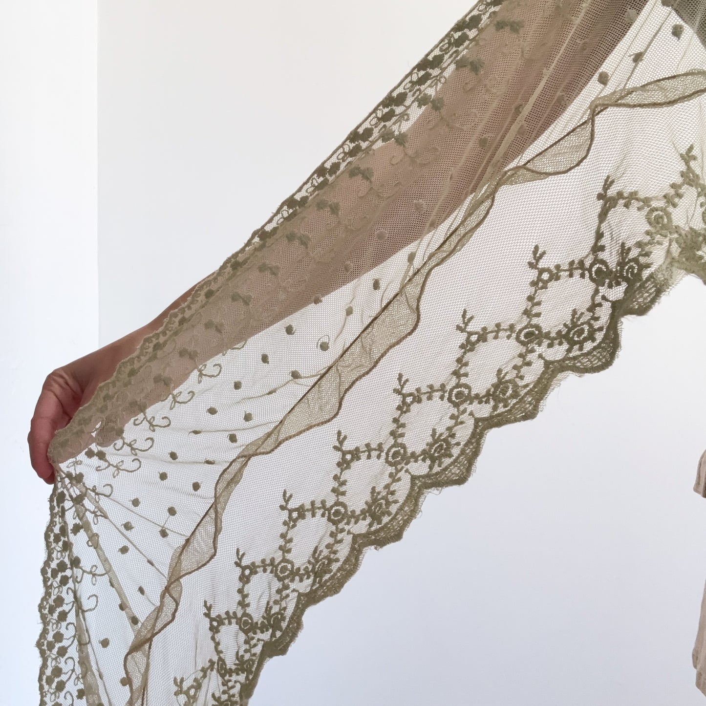 Y2K Sage Green Embroidered Scarf