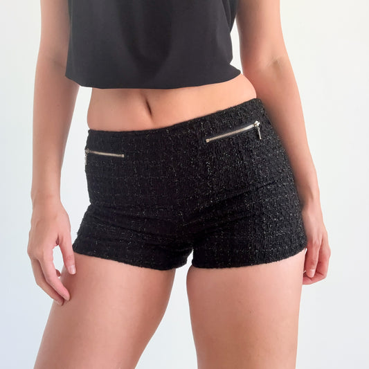 2010's Black Metallic Tweed Mini Shorts / SZ S/M