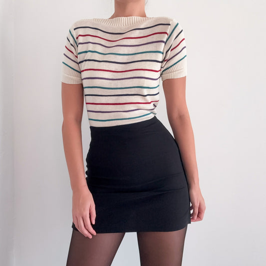 80's Cream Multi Striped Knit Top / SZ S