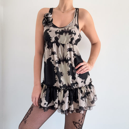 2010's Black & Grey Rosette Mini Dress / SZ S