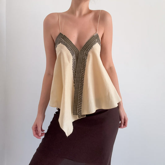 Y2K Bisque & Bronze Embellished Blouse / SZ S