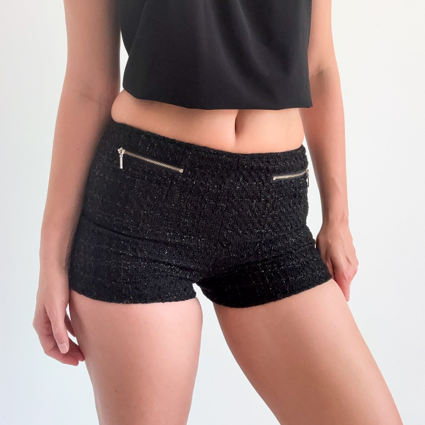 2010's Black Metallic Tweed Mini Shorts / SZ S/M