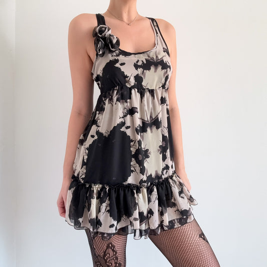 2010's Black & Grey Rosette Mini Dress / SZ S