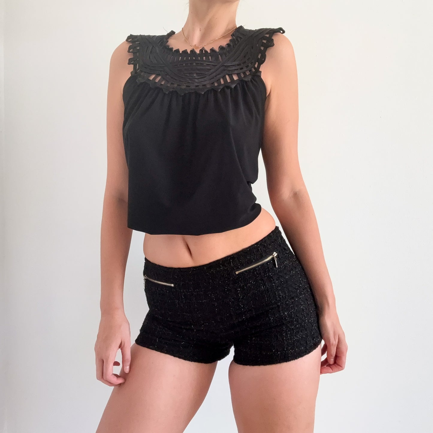 2010's Black Metallic Tweed Mini Shorts / SZ S/M