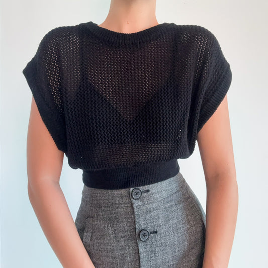 Contemporary Black Knit Slouchy Cropped Top / SZ M