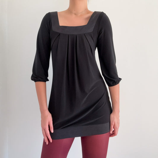 Y2K Black Silk Trim Mod Mini Dress / SZ XS/S