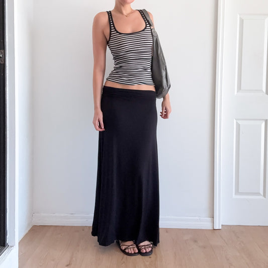 Y2K Black Rayon Maxi Skirt / SZ S