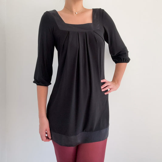 Y2K Black Silk Trim Mod Mini Dress / SZ XS/S