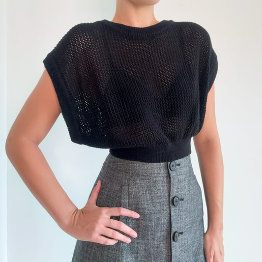 Contemporary Black Knit Slouchy Cropped Top / SZ M