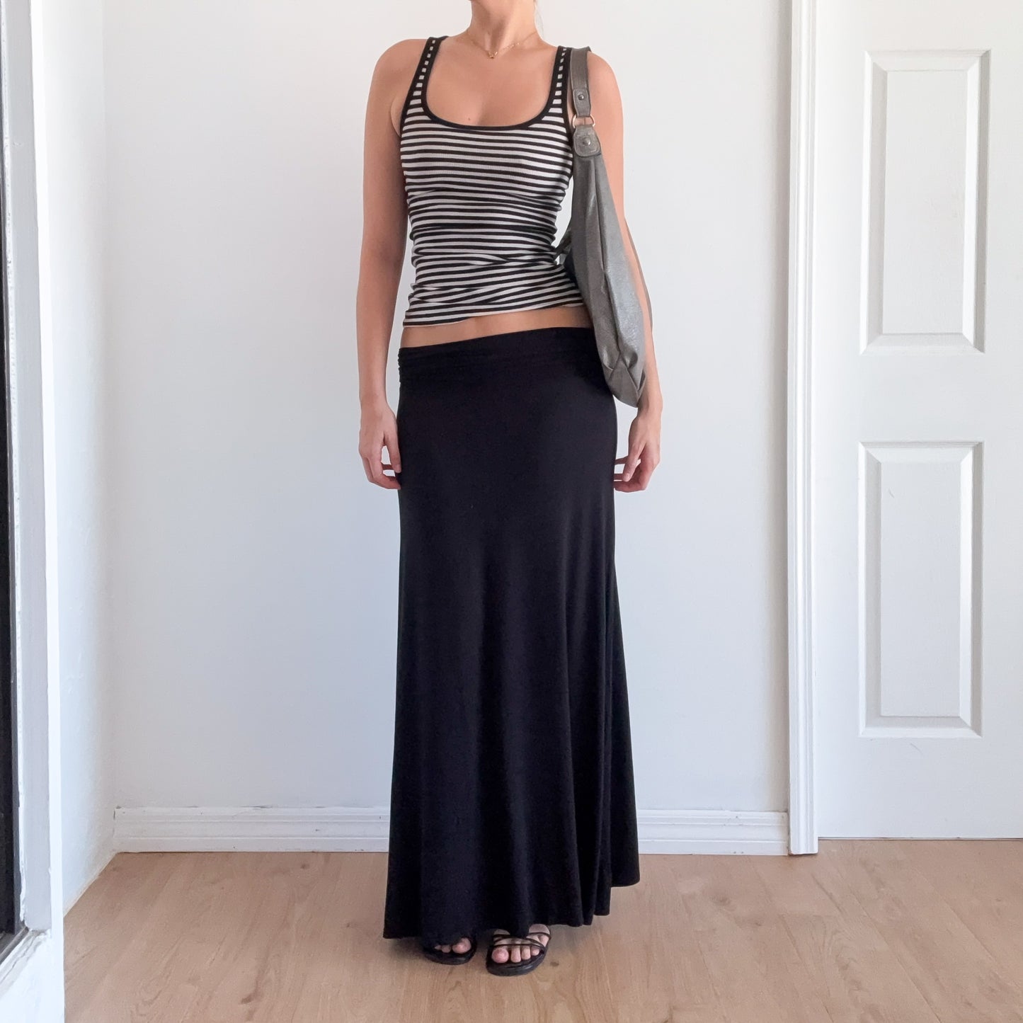 Y2K Black Rayon Maxi Skirt / SZ S