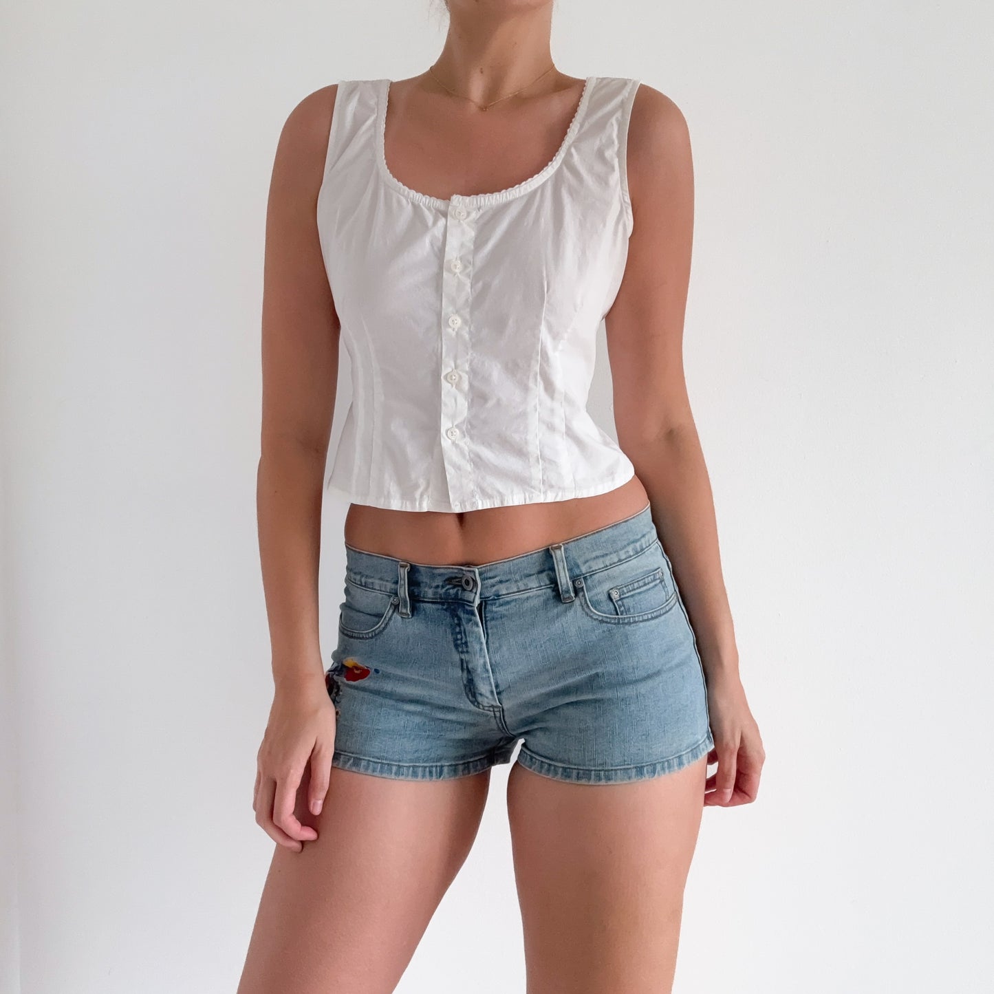 Y2K Blue Embroidered Denim Shorts / SZ 6