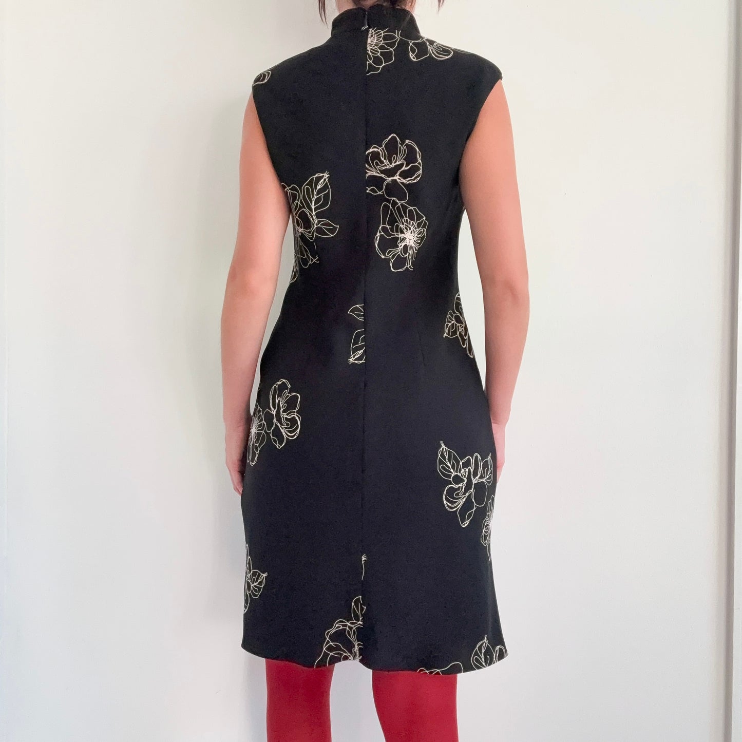 Y2K Black Floral Mandarin Collar Dress / SZ M