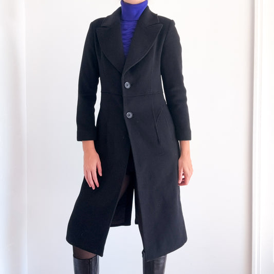 Contemporary Black Wool Overcoat / SZ XS-S