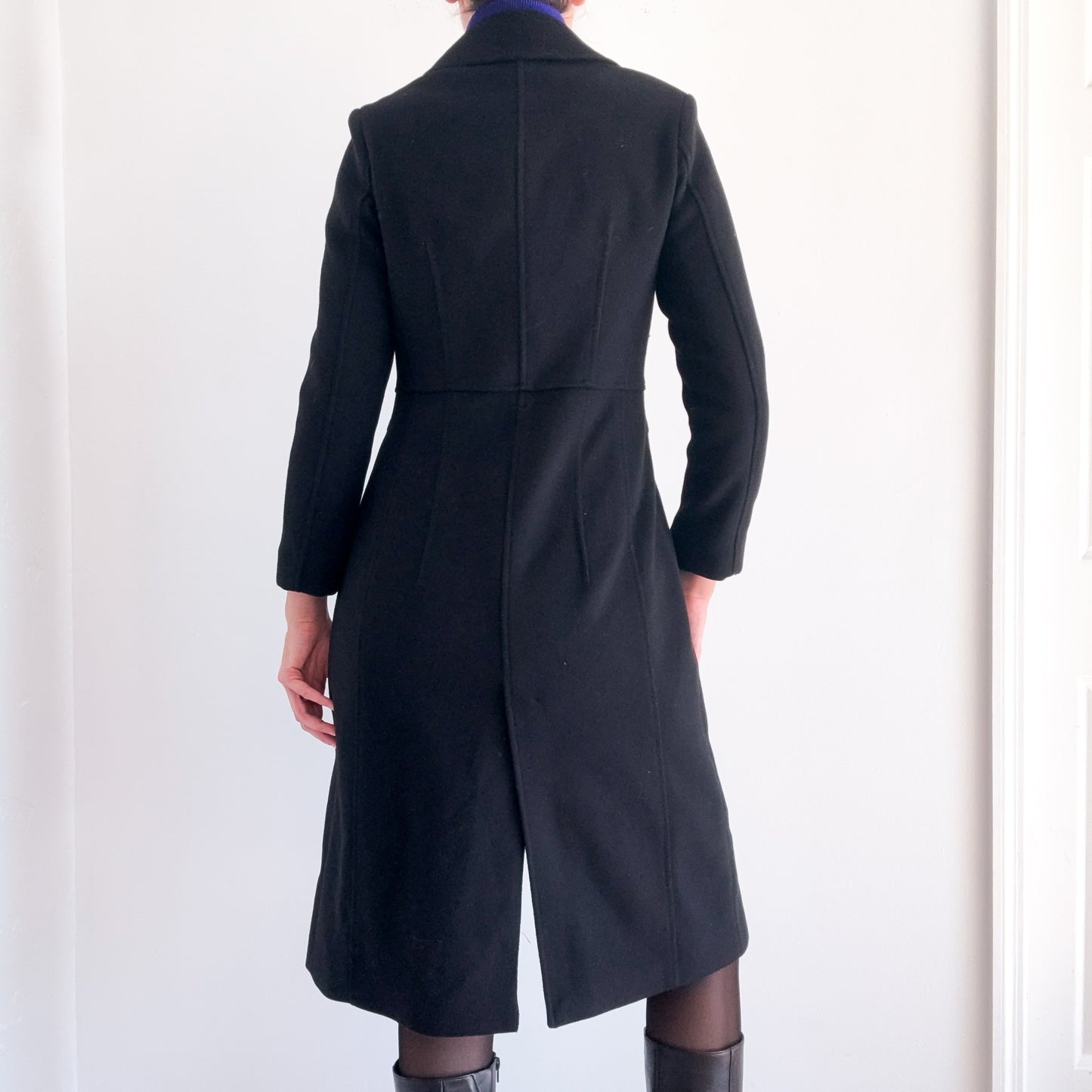 Contemporary Black Wool Overcoat / SZ XS-S