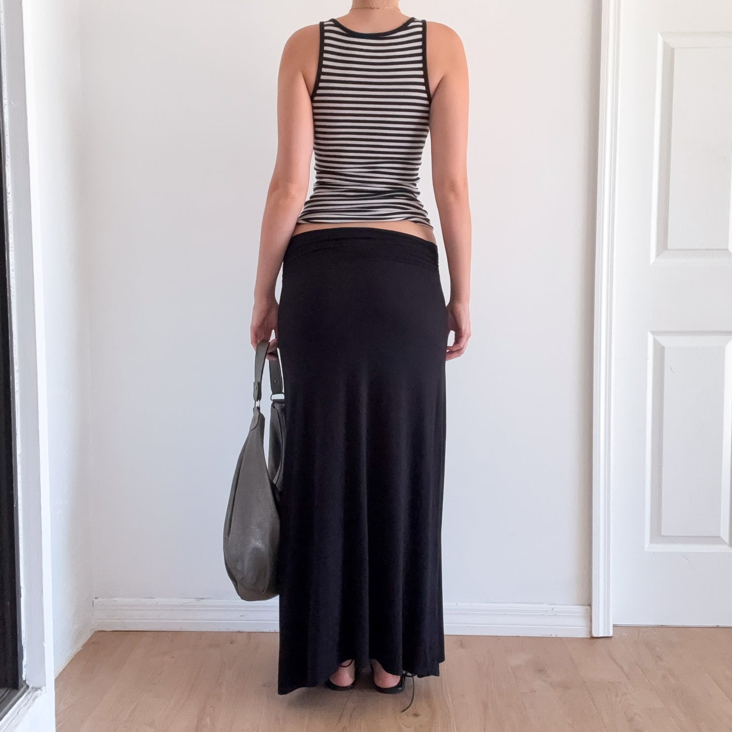 Y2K Black Rayon Maxi Skirt / SZ S