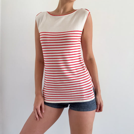 2010's Ivory & Red Striped Knit Tunic / SZ S