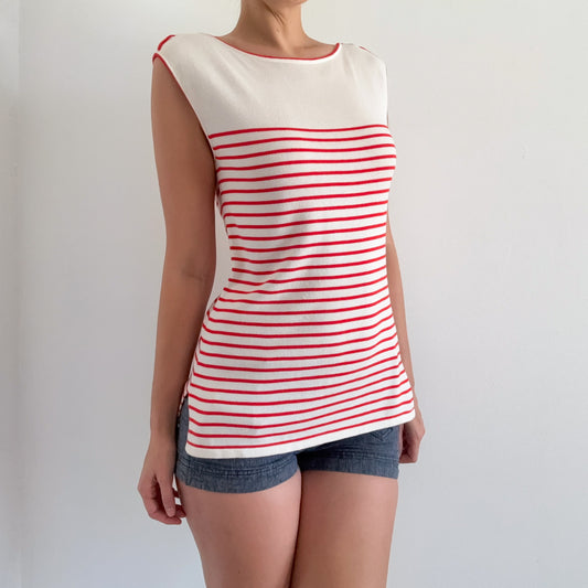 2010's Ivory & Red Striped Knit Tunic / SZ S