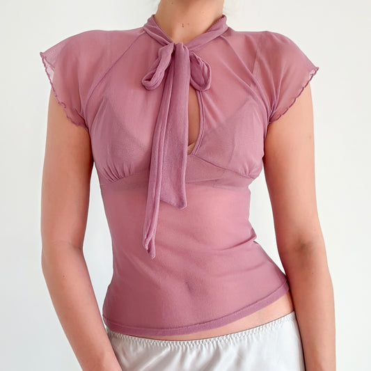 Y2K Lilac Mesh Tie Blouse / SZ 4
