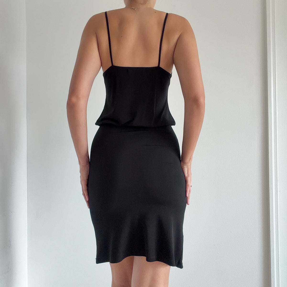 Y2K Black Ruched Slit Dress / SZ XS/S